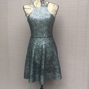 EUC Sz M Interview Black Gold Silver Mini Dress